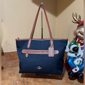 Coach Navy Blue and Brown Tote Bag